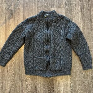 Aran Crafts Irish Cable Knit Sweater Size Large 100% Wool Blue Fisherman Chunky